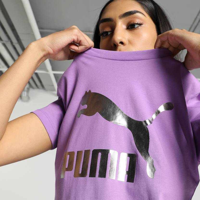 Puma CLASSICS Shiny Logo Tee (S) Women's T-Shirt-62836650