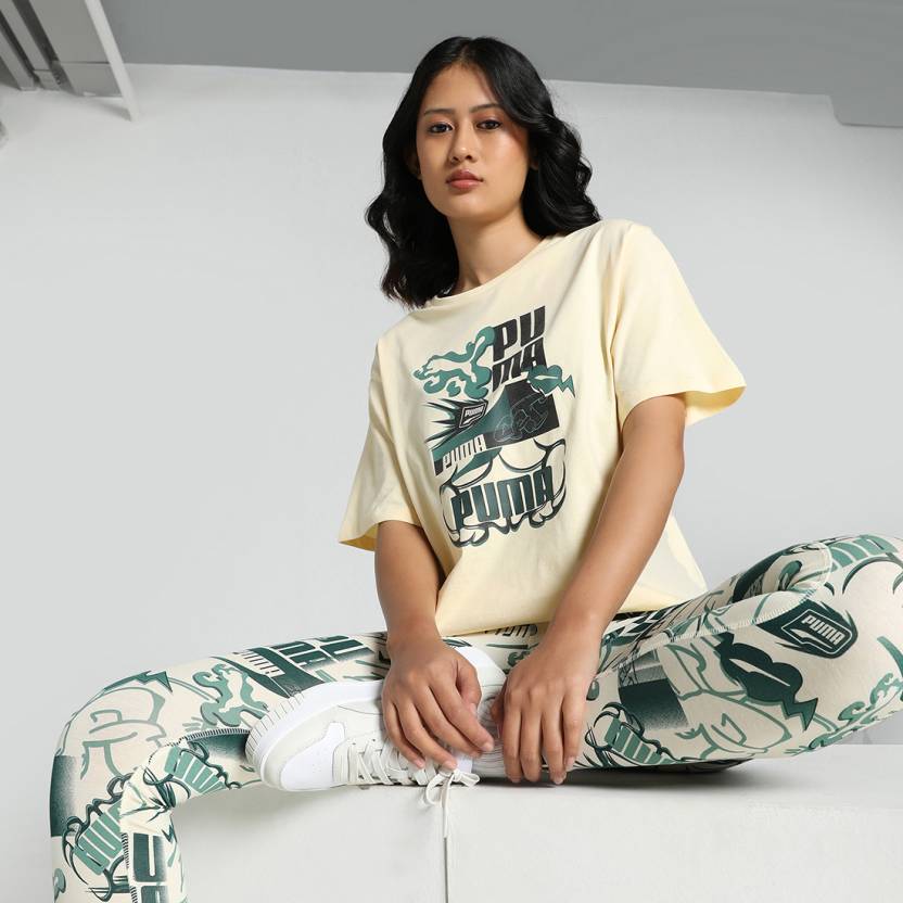 Front view of PUMA Women's Crew, showcasing the relaxed fit, soft fabric, and signature PUMA logo for a stylish and comfortable casual look.