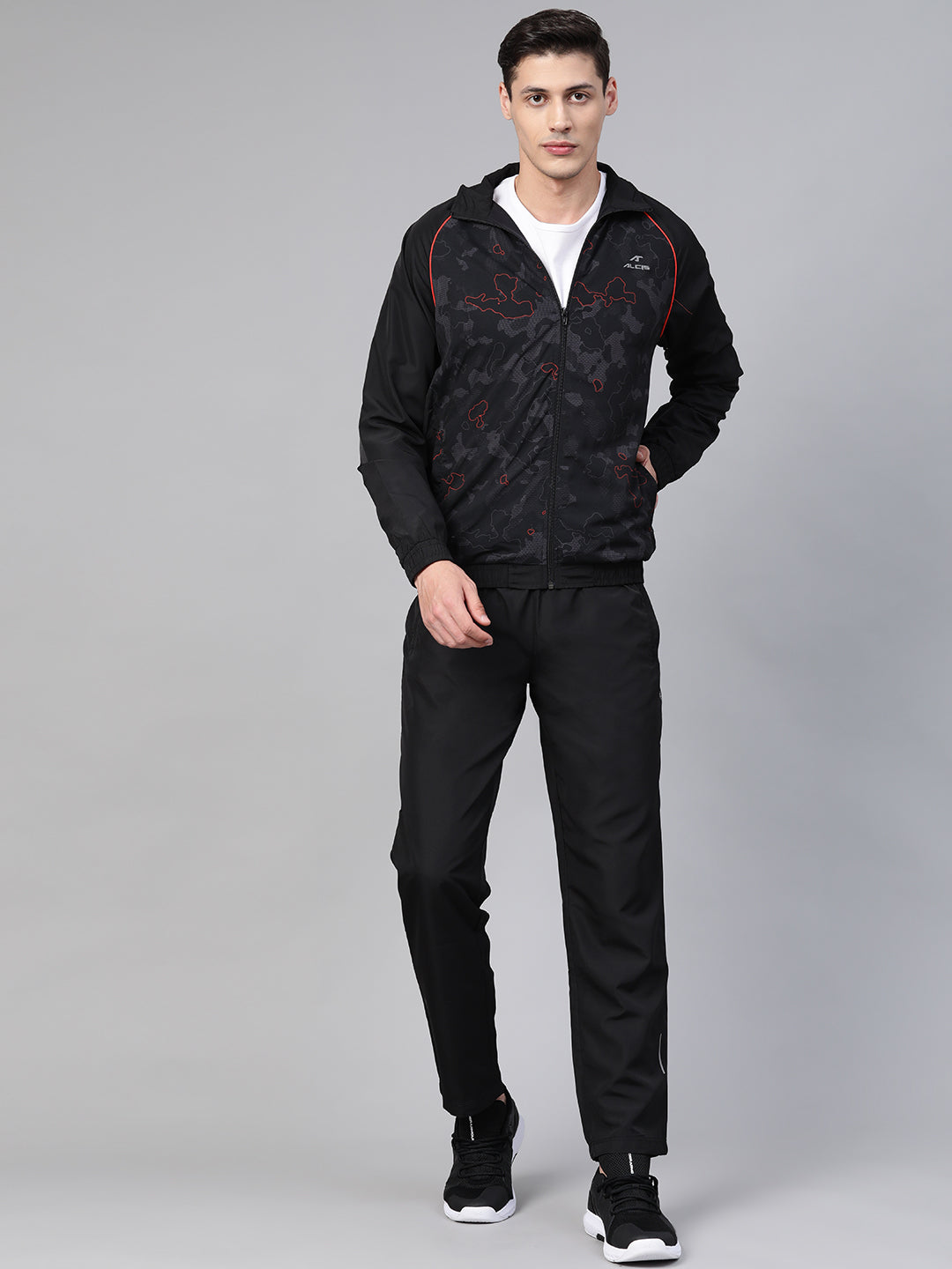 Alcis Men Black Printed Sports Tracksuit