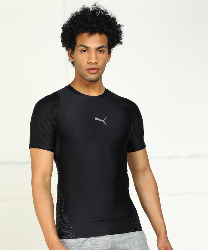 Front view of PUMA Men's Crew, showcasing the sleek, lightweight design and signature PUMA logo, ideal for running and active wear.