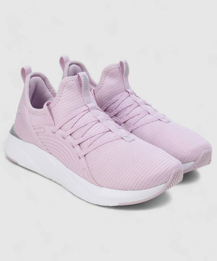 Side view of PUMA Women's Running Lace-Up Sneakers, showcasing the breathable upper, cushioned midsole, durable outsole, and iconic PUMA logo, designed for comfort and performance in running.