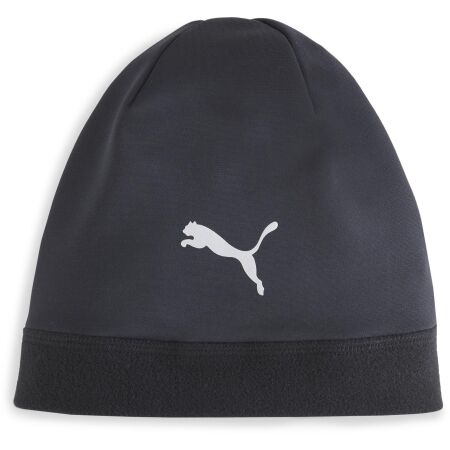 Front view of PUMA Men's Beanie Cap, highlighting the soft fabric, snug fit, and iconic PUMA logo, designed to keep you warm and stylish in colder weather.