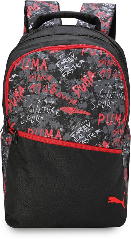 Front view of PUMA Unisex Lifestyle Backpack, highlighting the spacious compartments, adjustable straps, and iconic PUMA logo, designed for style and practicality.