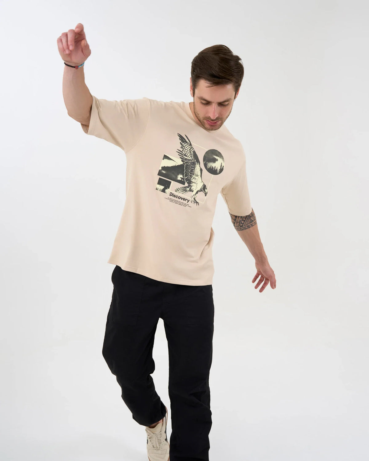 DCYPHR DISCOVERY Men's World Explorer Graphic Tee-Ivory Mist