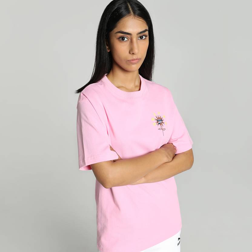 Front view of PUMA Women's Crew, showcasing the relaxed fit, soft fabric, and signature PUMA logo for a stylish and comfortable casual look.