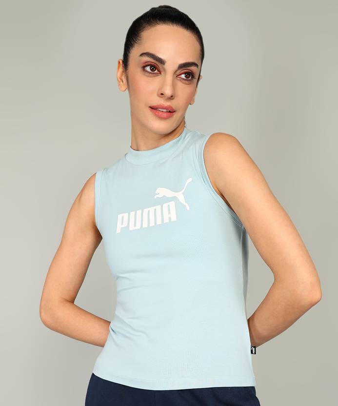 Front view of PUMA Women's Running Tank, highlighting the sleeveless design, lightweight fabric, and signature PUMA logo, ideal for running and activewear.