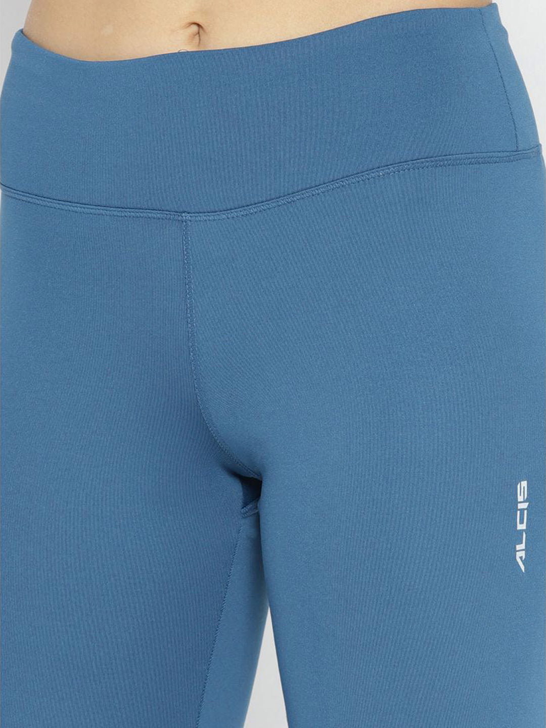 Alcis Women's Teal Blue Solid Running Tights with Printed Detail-WLGAW1751