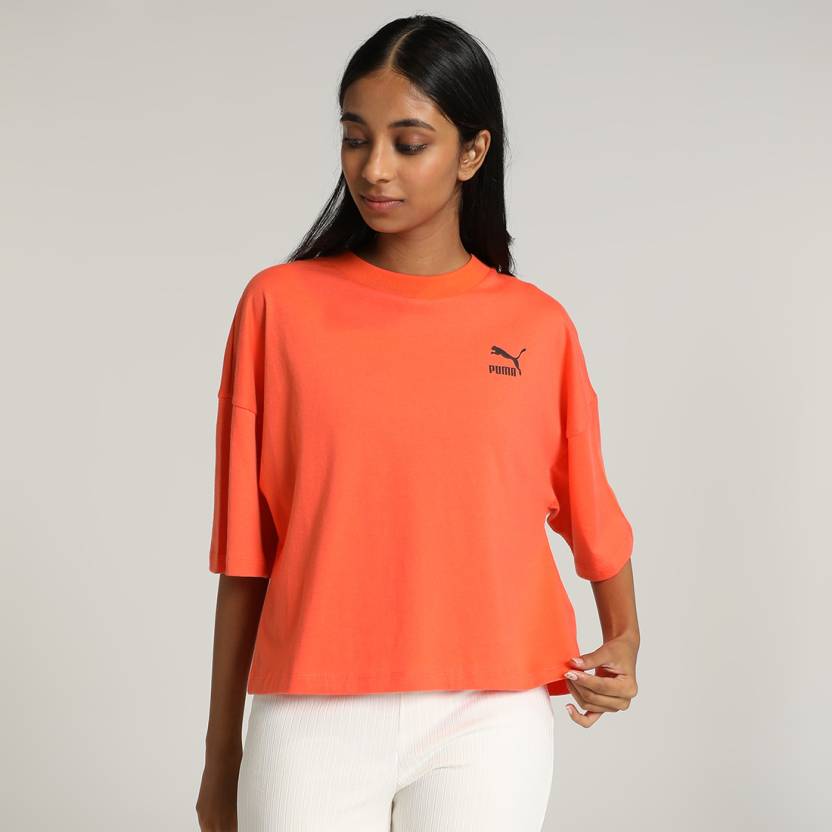 Front view of PUMA Women's Crew, showcasing the relaxed fit, soft fabric, and signature PUMA logo for a stylish and comfortable casual look.