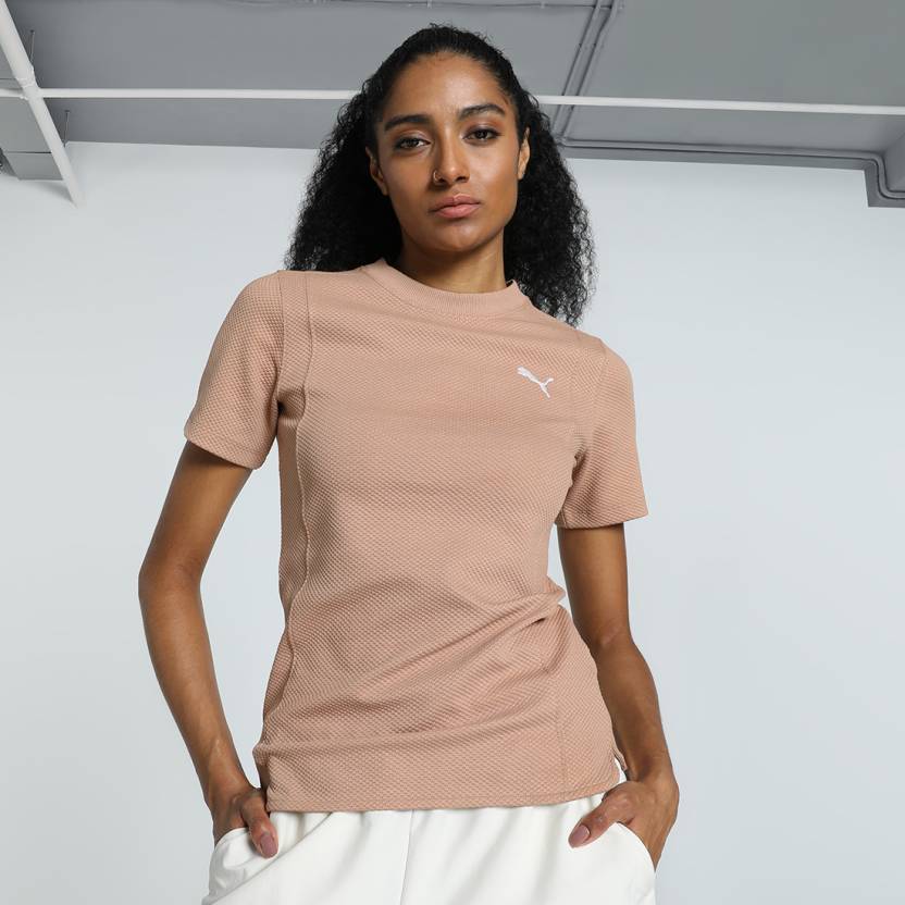 Front view of PUMA Women's Crew, showcasing the relaxed fit, soft fabric, and signature PUMA logo for a stylish and comfortable casual look.