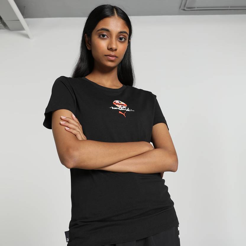 Front view of PUMA Women's Crew, showcasing the relaxed fit, soft fabric, and signature PUMA logo for a stylish and comfortable casual look.