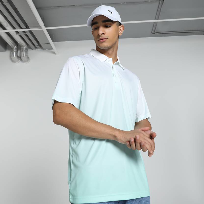 Front view of PUMA Men's Polo, showcasing the classic design, breathable fabric, and signature PUMA branding for a stylish and casual look.