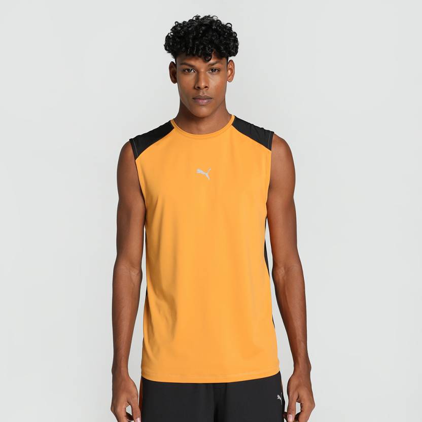 Front view of PUMA Men's Crew, showcasing the sleek, lightweight design and signature PUMA logo, ideal for running and active wear.