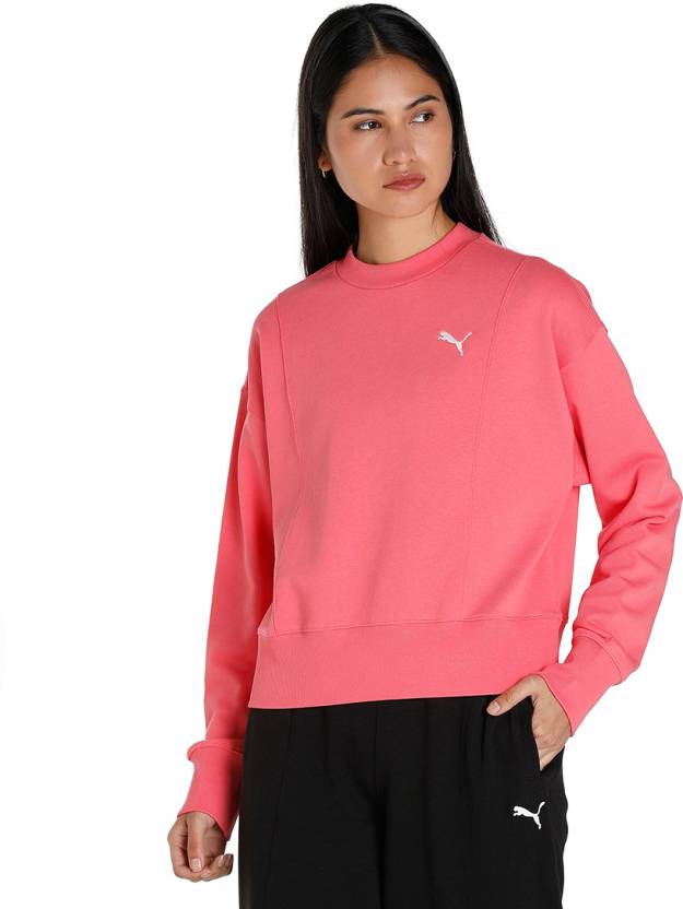 Front view of PUMA Women's Sweatshirt, showcasing the soft fabric, relaxed fit, and signature PUMA logo for a stylish, comfortable casual look.